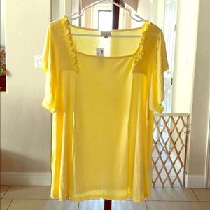 SMOCKED FLUTTER SLEEVE TEE from Avenue